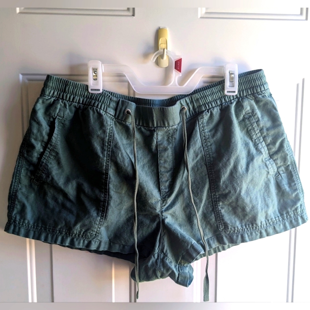 GAP Army Green Cotton & Linen Shorts Women's XL Stretch Waist